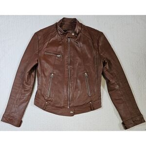 United Face Brown Genuine Leather Moto Jacket